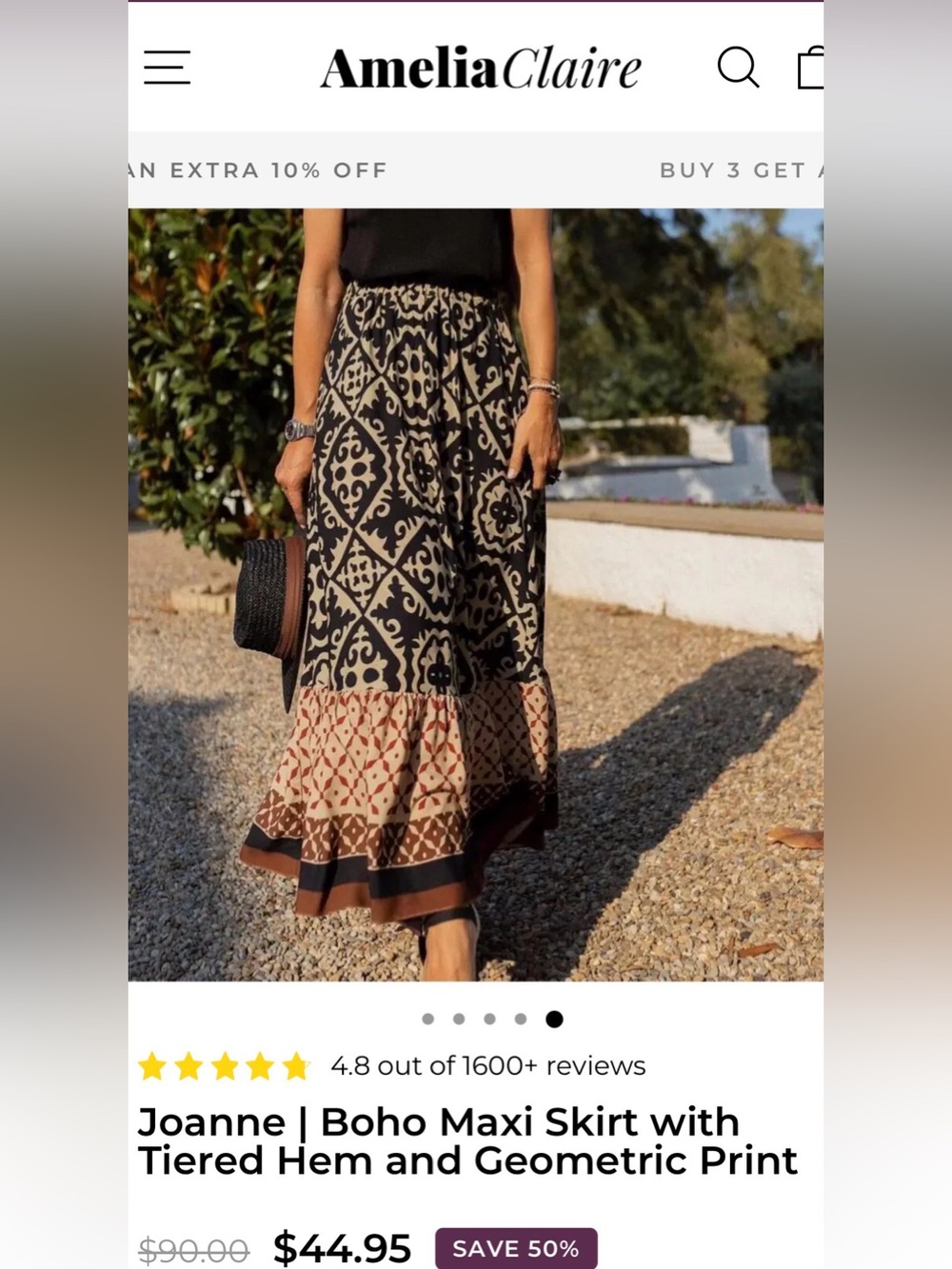 Boho Italian Black and White Patterned Skirt with Pink Accents
